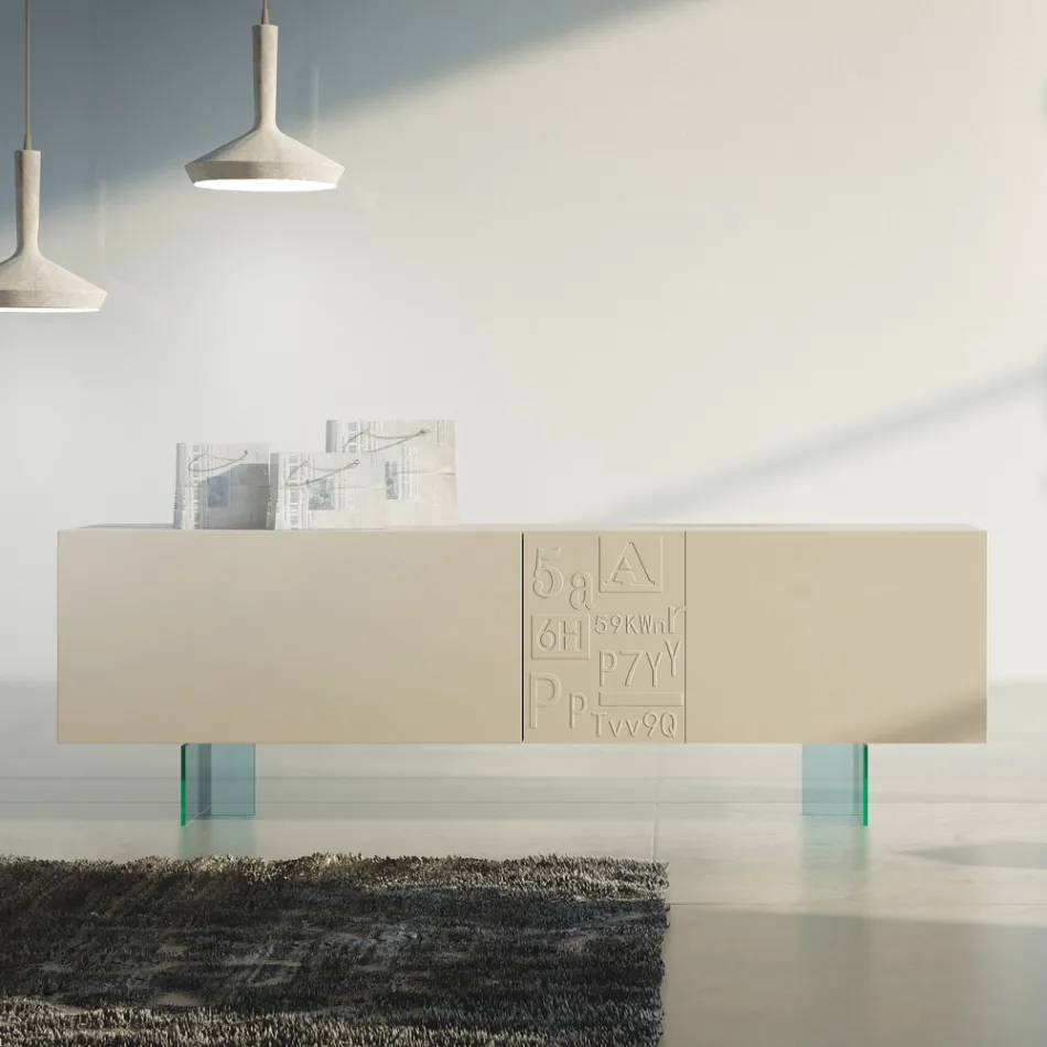 Living Room Sideboard in Matt Lacquered Mdf and Glass Made in Italy - Ninetta Viadurini