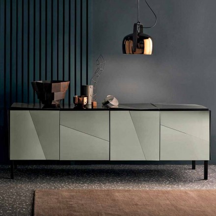 Mobile Living Room Sideboard in Matt Black Wood with Smoked Mirrors and Legs - Senese Viadurini