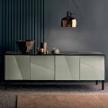 Living Room Sideboard in Matt Black Wood and Glass, Luxury Made in Italy - Senese