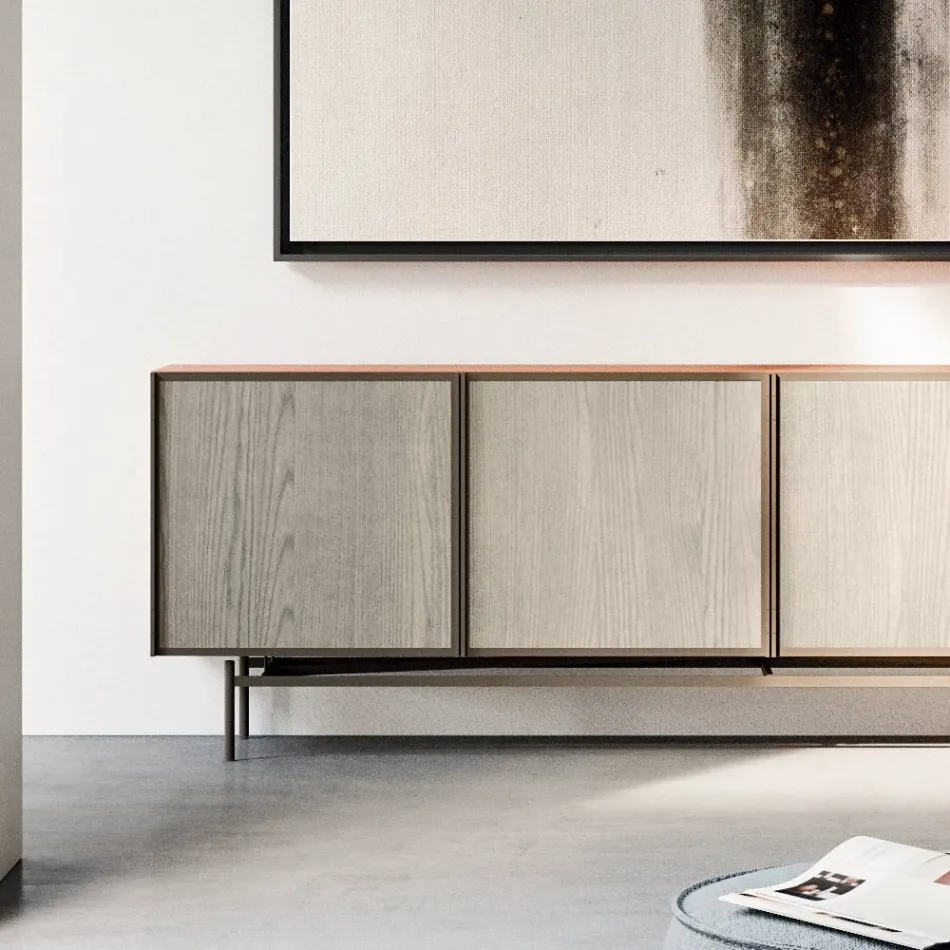 Living Room or Entrance Sideboard in Ecological Wood and Metal 4 Doors Luxury - Aaron Viadurini