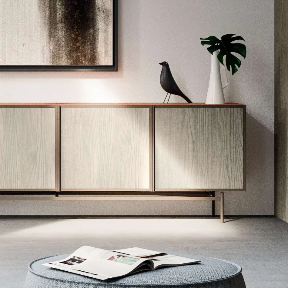 Living Room or Entrance Sideboard in Ecological Wood and Metal 4 Doors Luxury - Aaron Viadurini