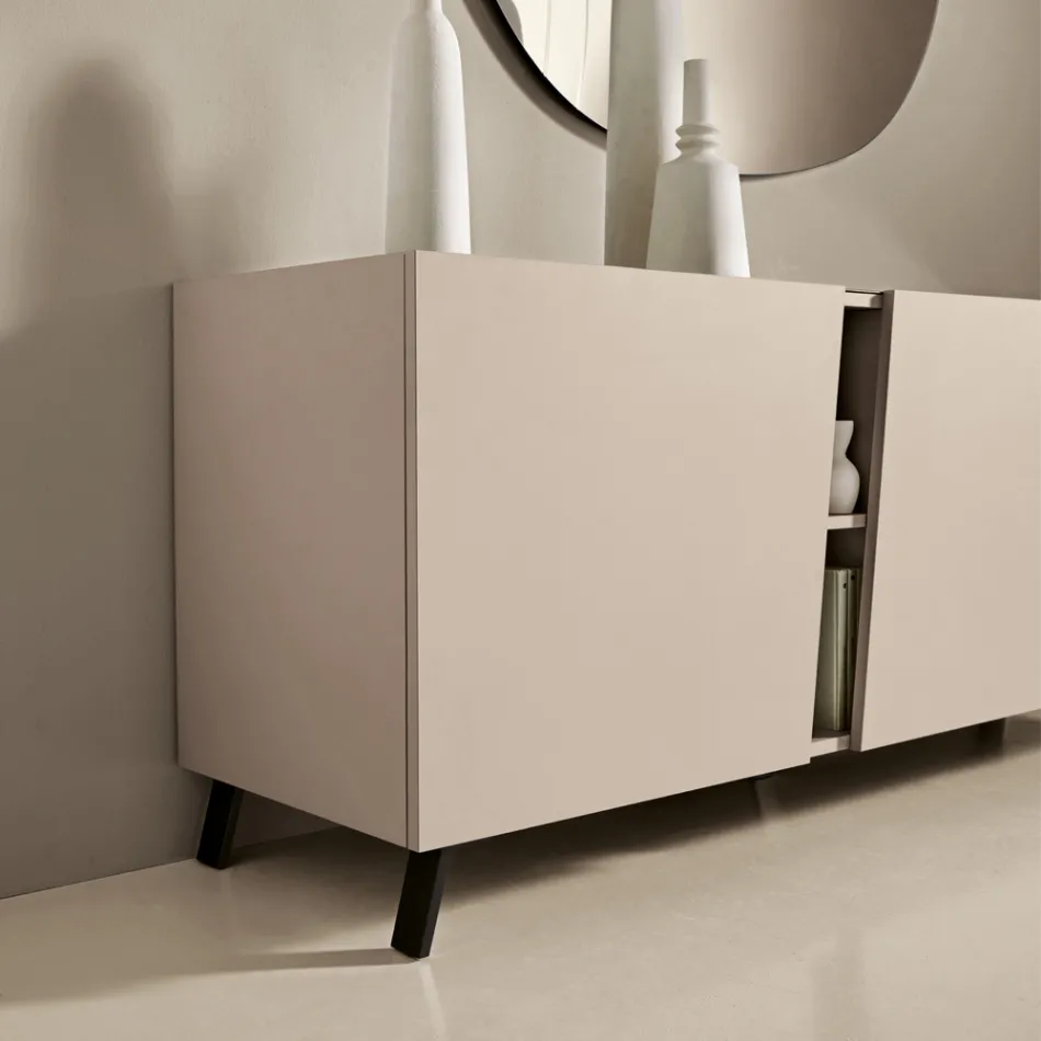 Floor-Standing Sideboard with Three Hinged Doors in Made in Italy Melamine - Calia Viadurini