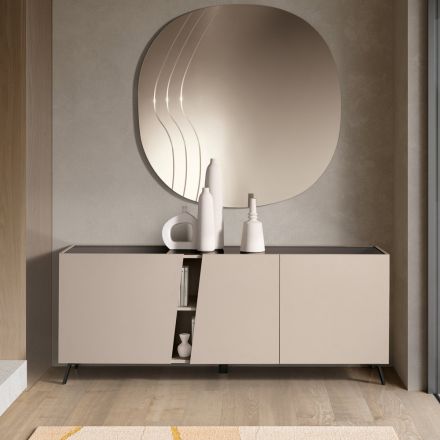 Floor-Standing Sideboard with Three Hinged Doors in Made in Italy Melamine - Calia Viadurini