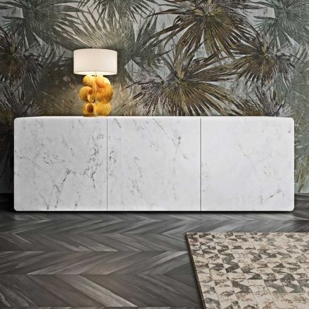 Living Area Sideboard with 3 Doors in Carrara Marble Finish Made in Italy - Finn Viadurini