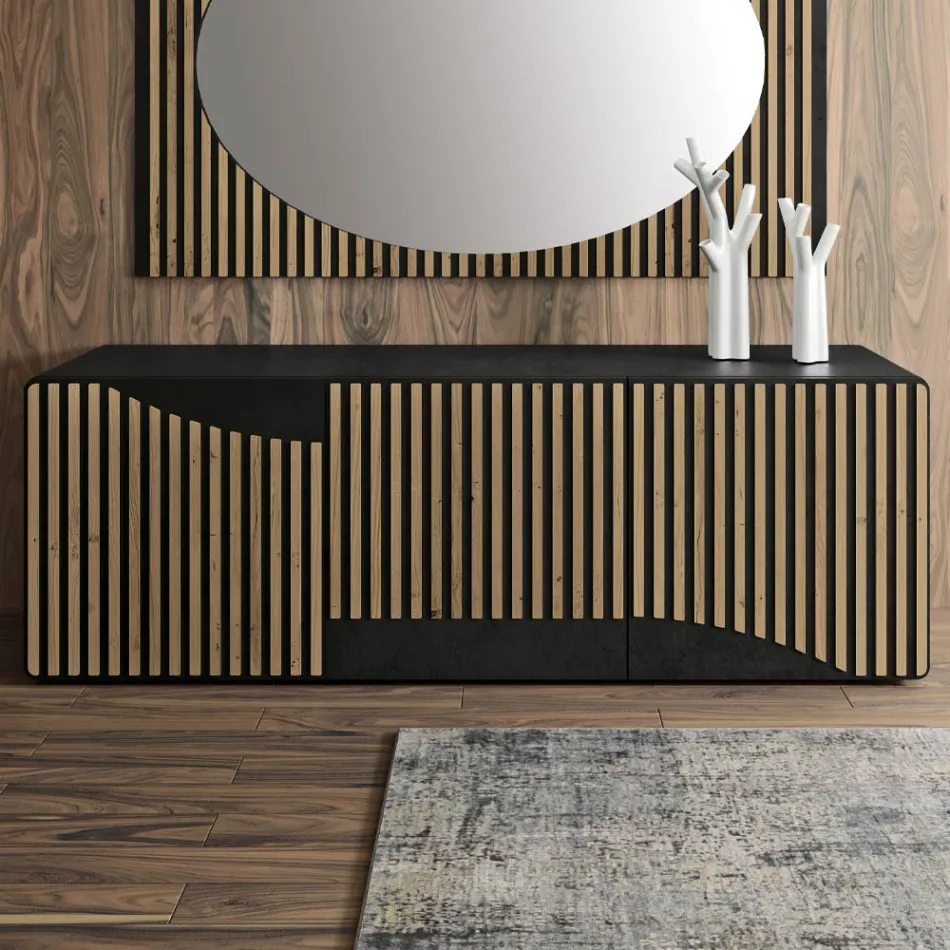 Living Area Sideboard with 3 Doors in Nordic Knotted Oak Finish - Linda Viadurini