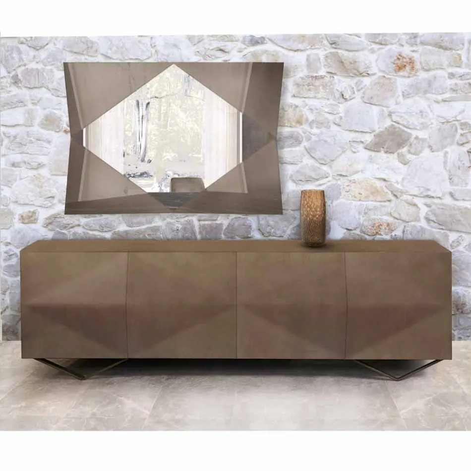 2 or 4 Doors Wooden Sideboard with Crystal Shelves Made in Italy - Gardena Viadurini