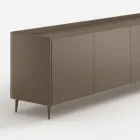 Exclusively Designed Platinum Lacquered Curved Wood Sideboard Made in Italy - Lyra Viadurini