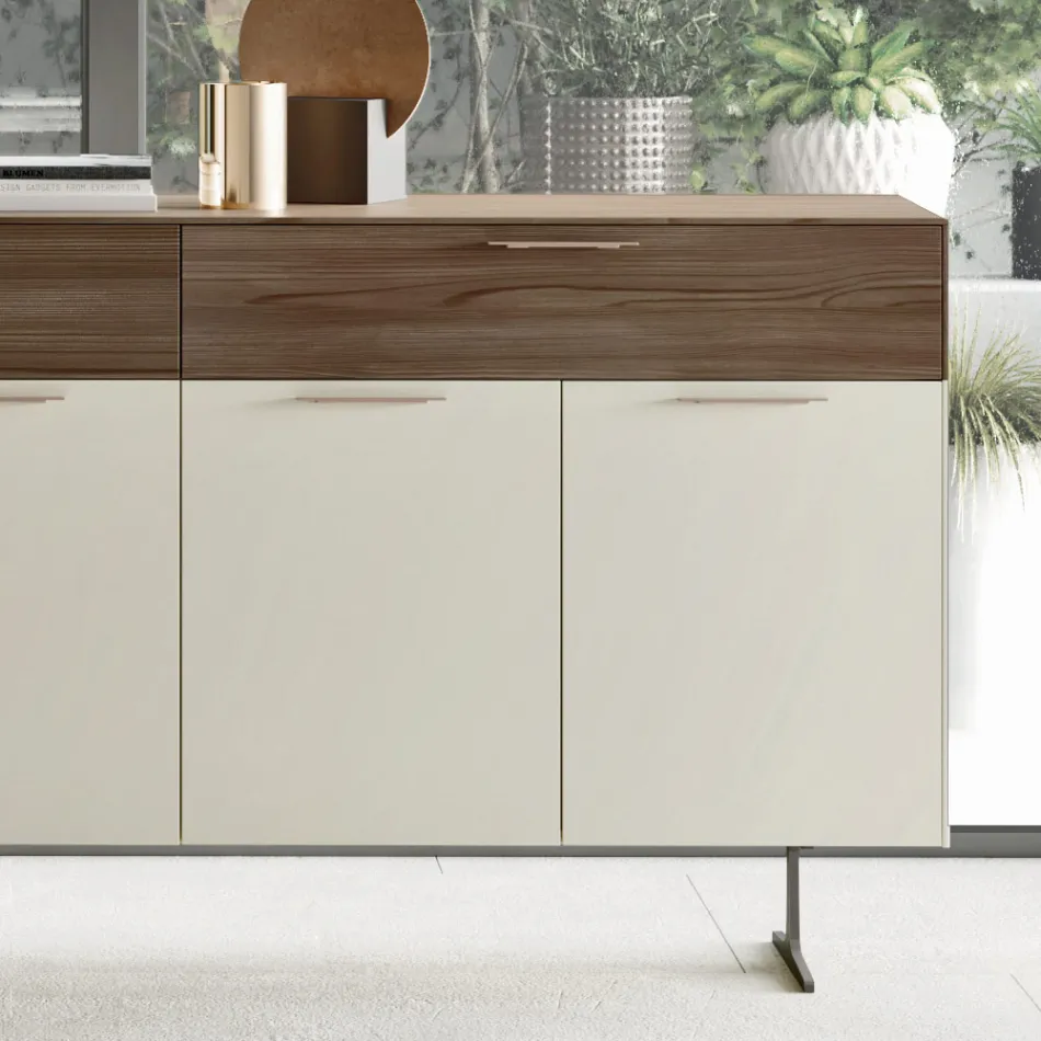 Sideboard in Ecological Wood with 4 Doors with Drawers and Ash Top - Tamara Viadurini
