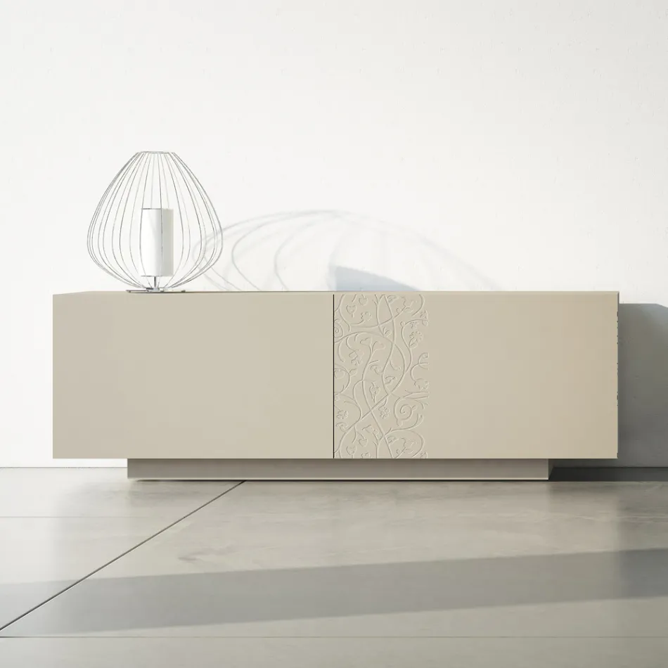 Mdf Sideboard with Plinth Base and Decorated Door Made in Italy - Deodara Viadurini