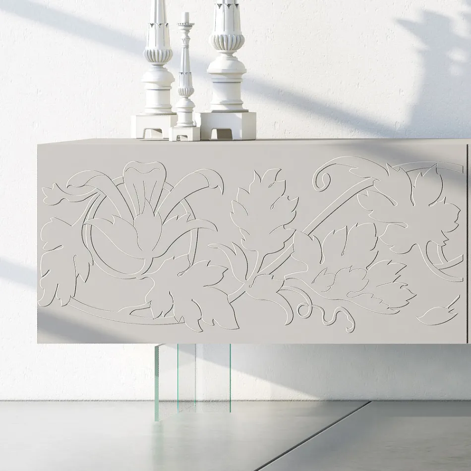 Sideboard in Light Gray Mdf with Glass Feet Made in Italy - Germena Viadurini