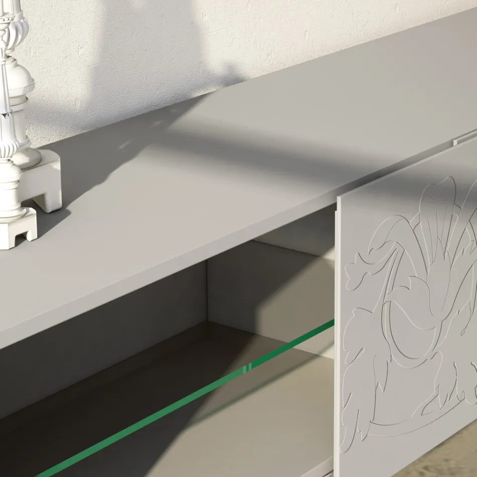 Sideboard in Light Gray Mdf with Glass Feet Made in Italy - Germena Viadurini