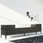 Sideboard in Black Mdf with Glass Case and Decorated Doors Made in Italy - Marissa Viadurini