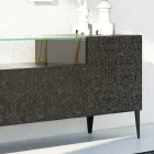 Sideboard in Black Mdf with Glass Case and Decorated Doors Made in Italy - Marissa Viadurini
