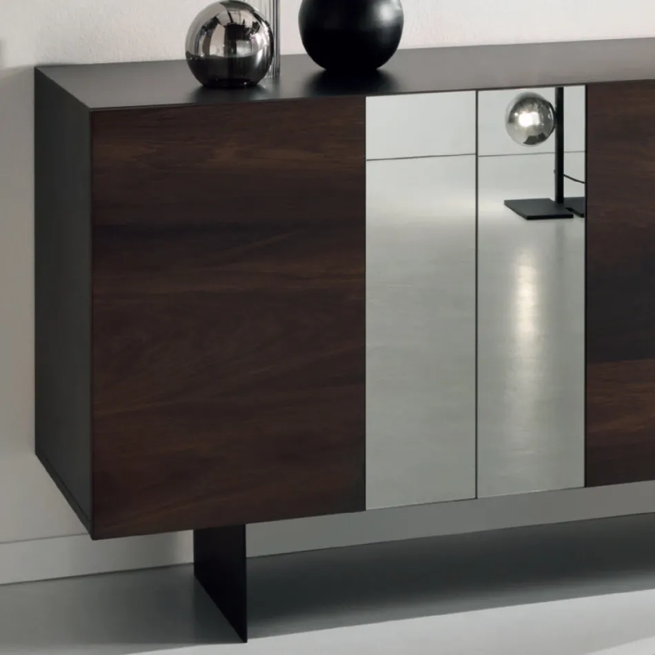 Sideboard in melamine with 3 oak doors and mirror Made in Italy - Romina Viadurini
