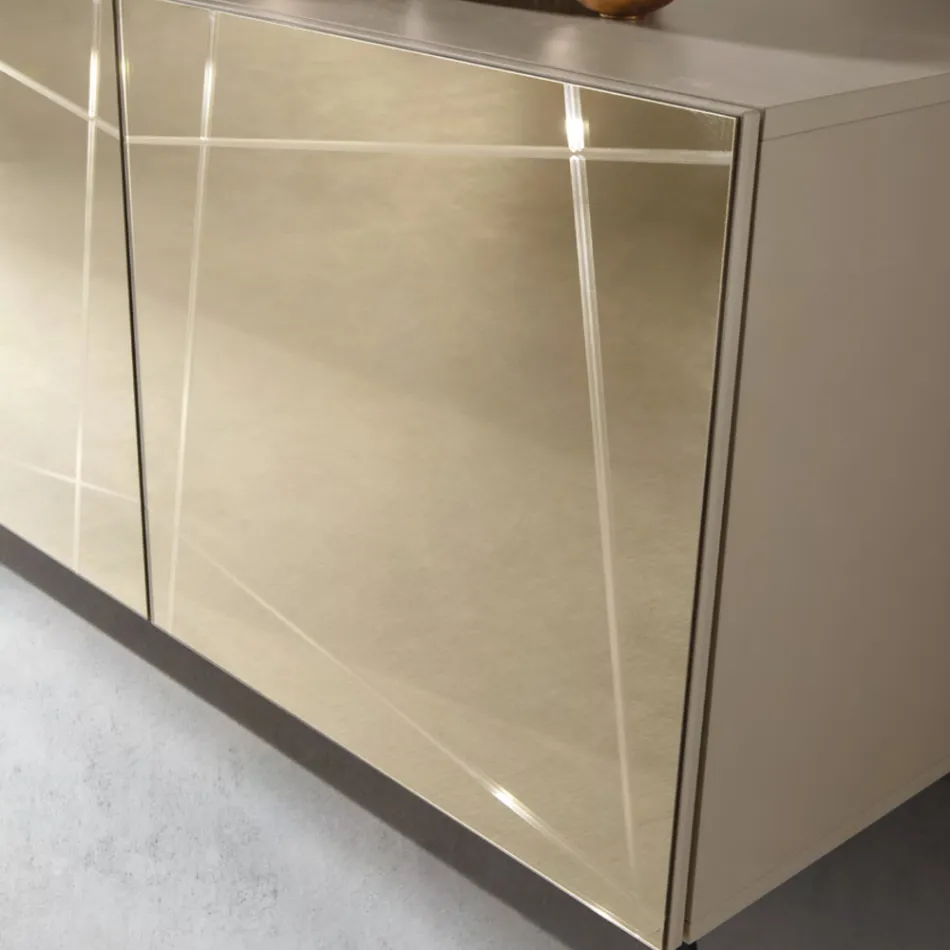 Sideboard in Melamine with Mirror Covered Doors Made in Italy - Ester Viadurini