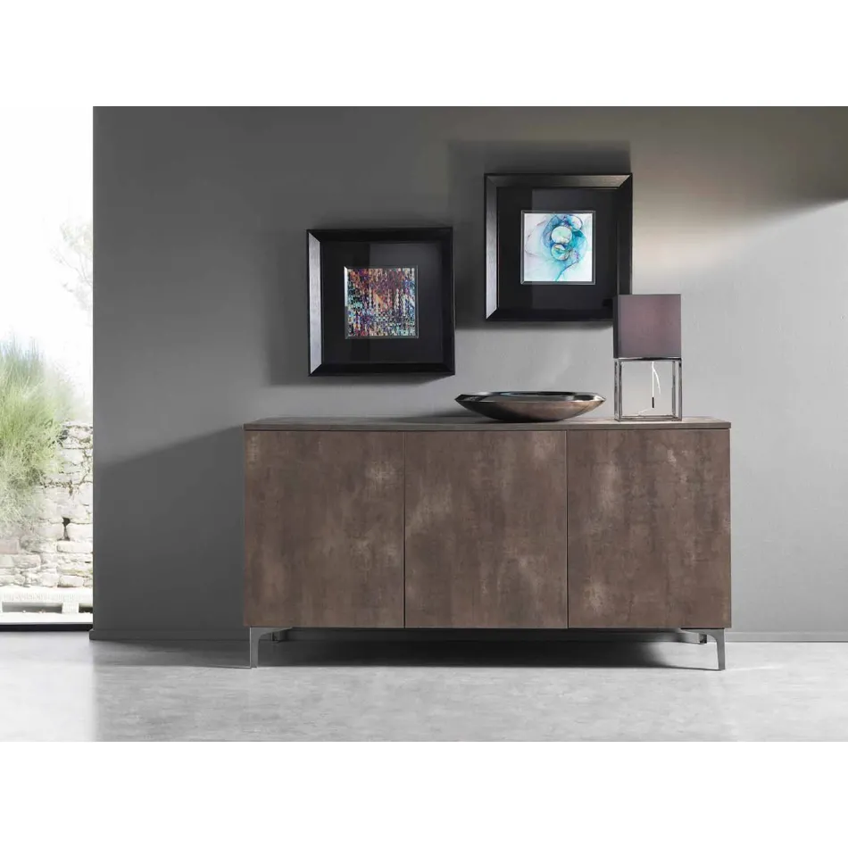 Modern Sideboard with Three Doors in Bronze or Gray Melamine Made in Italy - Clemente Viadurini