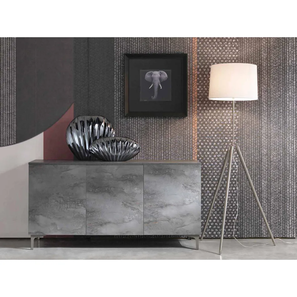 Modern Sideboard with Three Doors in Bronze or Gray Melamine Made in Italy - Clemente Viadurini