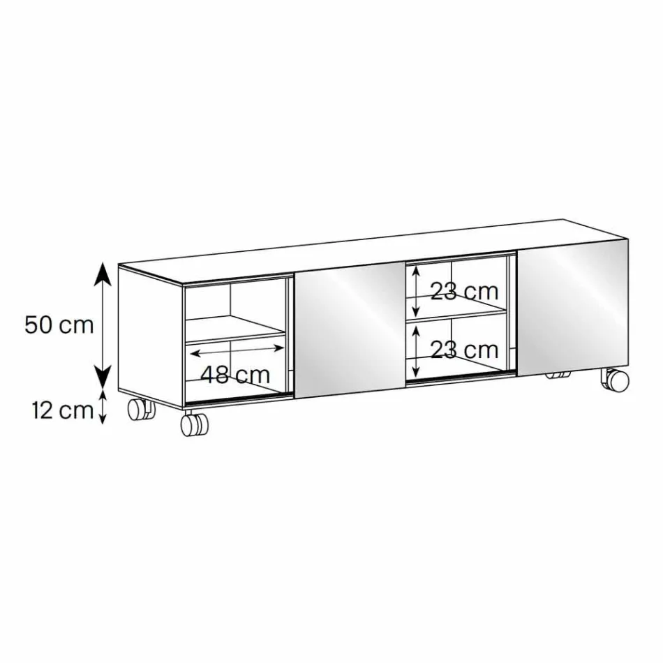 Modern Sideboard on Smoked Glass Wheels and Ceramic Top Made in Italy - Sciocca Viadurini