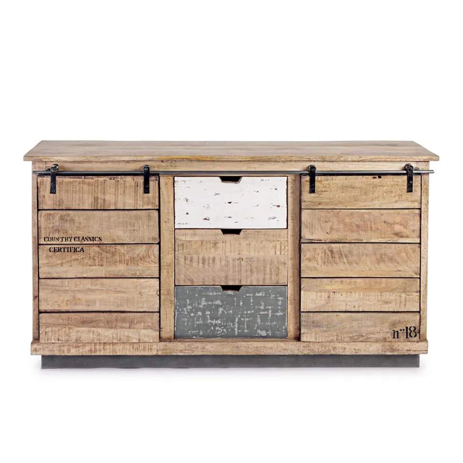 Living Room Sideboard in Mango Wood and Steel with 2 Doors and 3 Drawers - Sinfony Viadurini