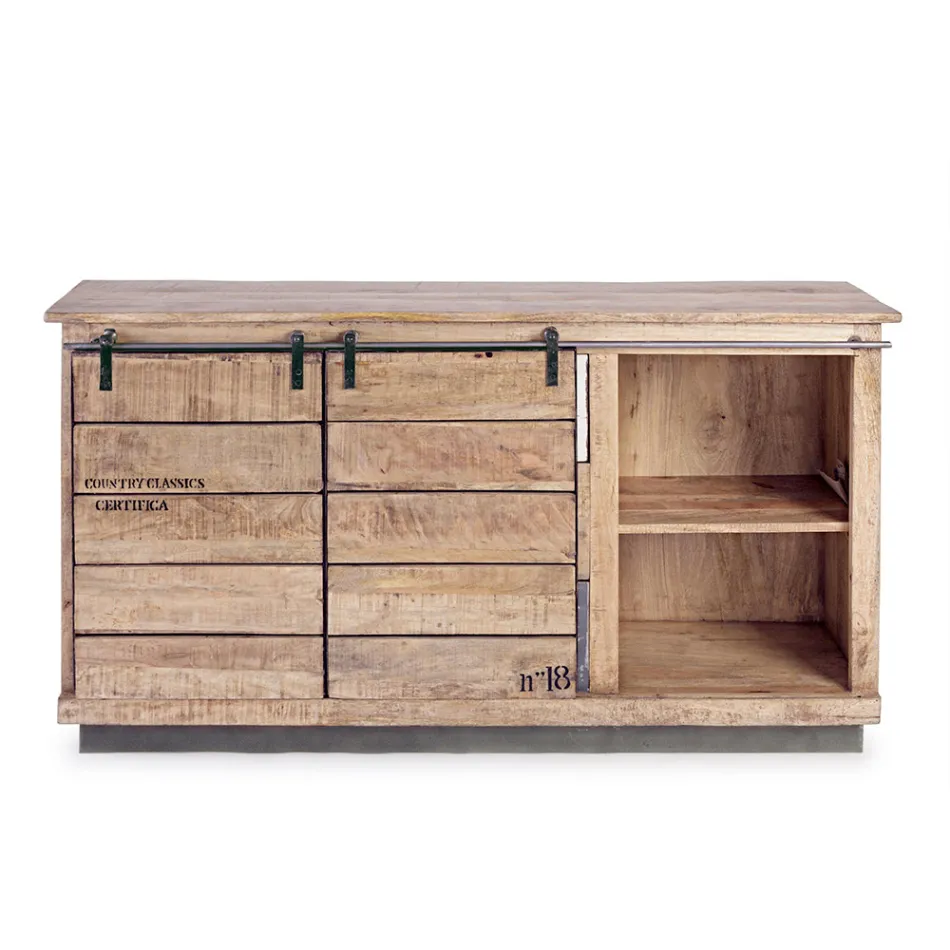 Living Room Sideboard in Mango Wood and Steel with 2 Doors and 3 Drawers - Sinfony Viadurini