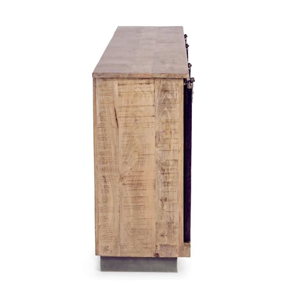 Living Room Sideboard in Mango Wood and Steel with 2 Doors and 3 Drawers - Sinfony Viadurini