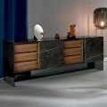 Living Room Sideboard with 2 Doors in Ceramic and Smokey Glass Structure Made in Italy - Scocca