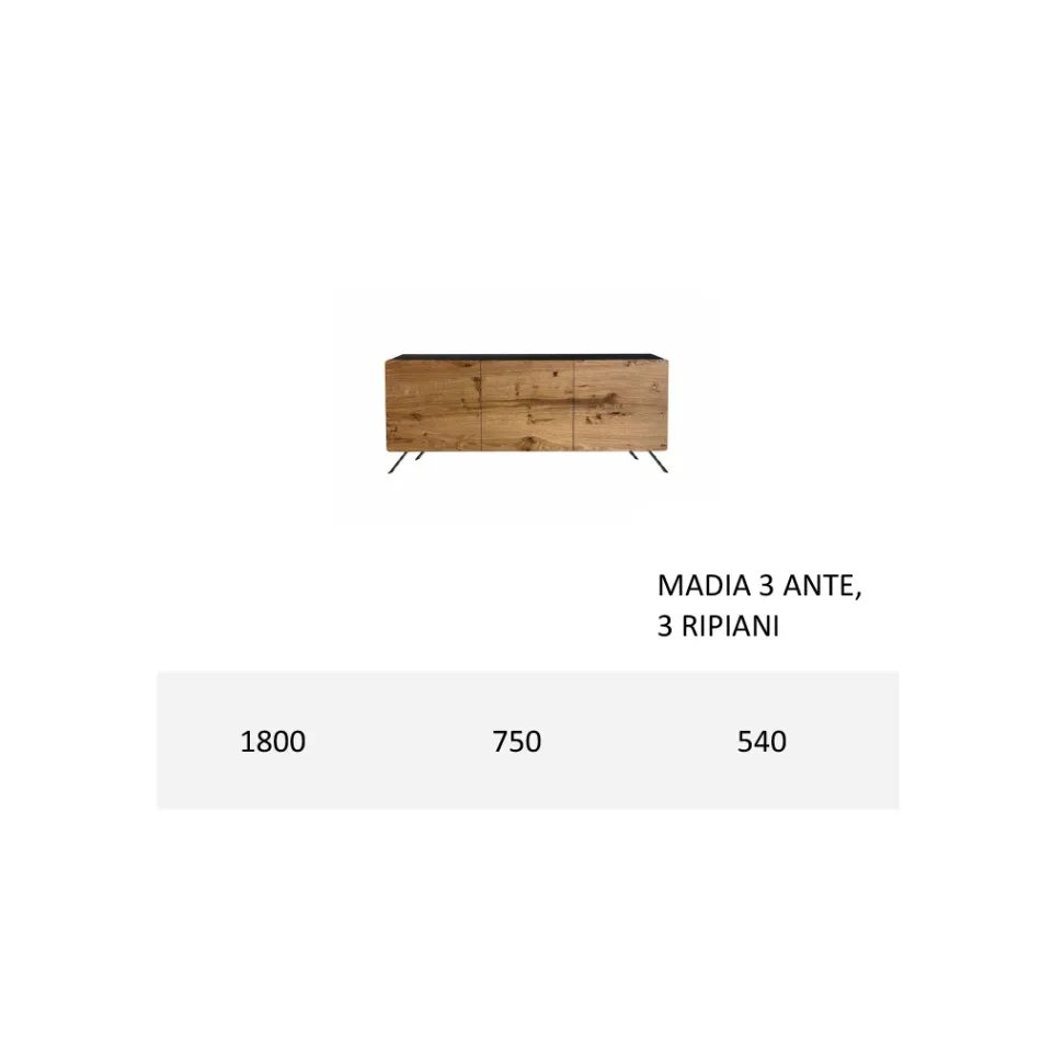 Living Room Sideboard in Mdf and Solid Wood 2 or 3 Doors Made in Italy - Chamber Viadurini