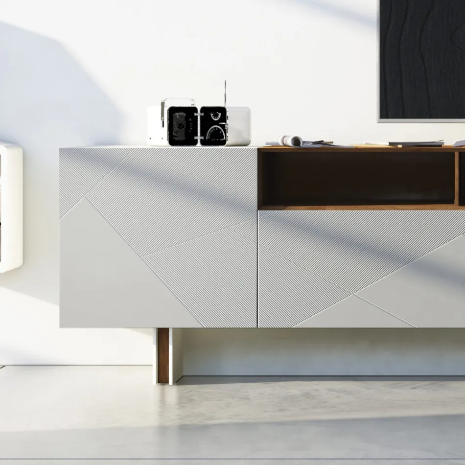 Living Room Sideboard in Gray Mdf with Oak Case Made in Italy - Giuditte Viadurini