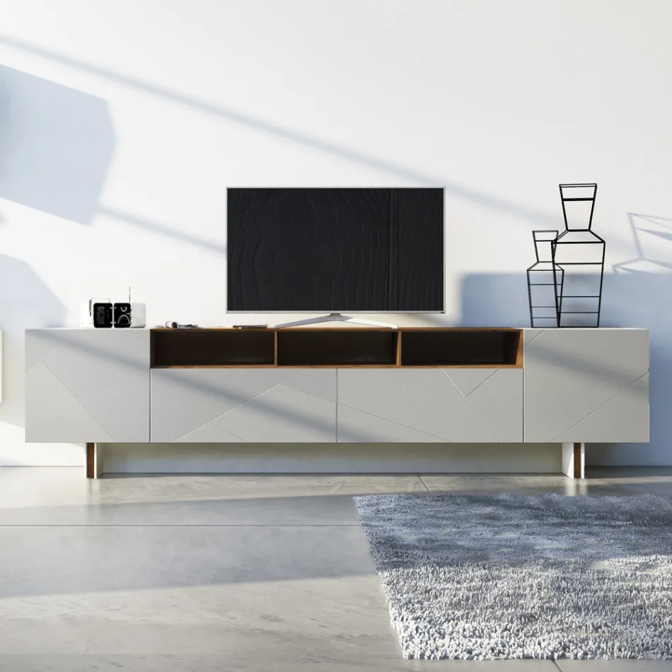 Living Room Sideboard in Gray Mdf with Oak Case Made in Italy - Giuditte Viadurini