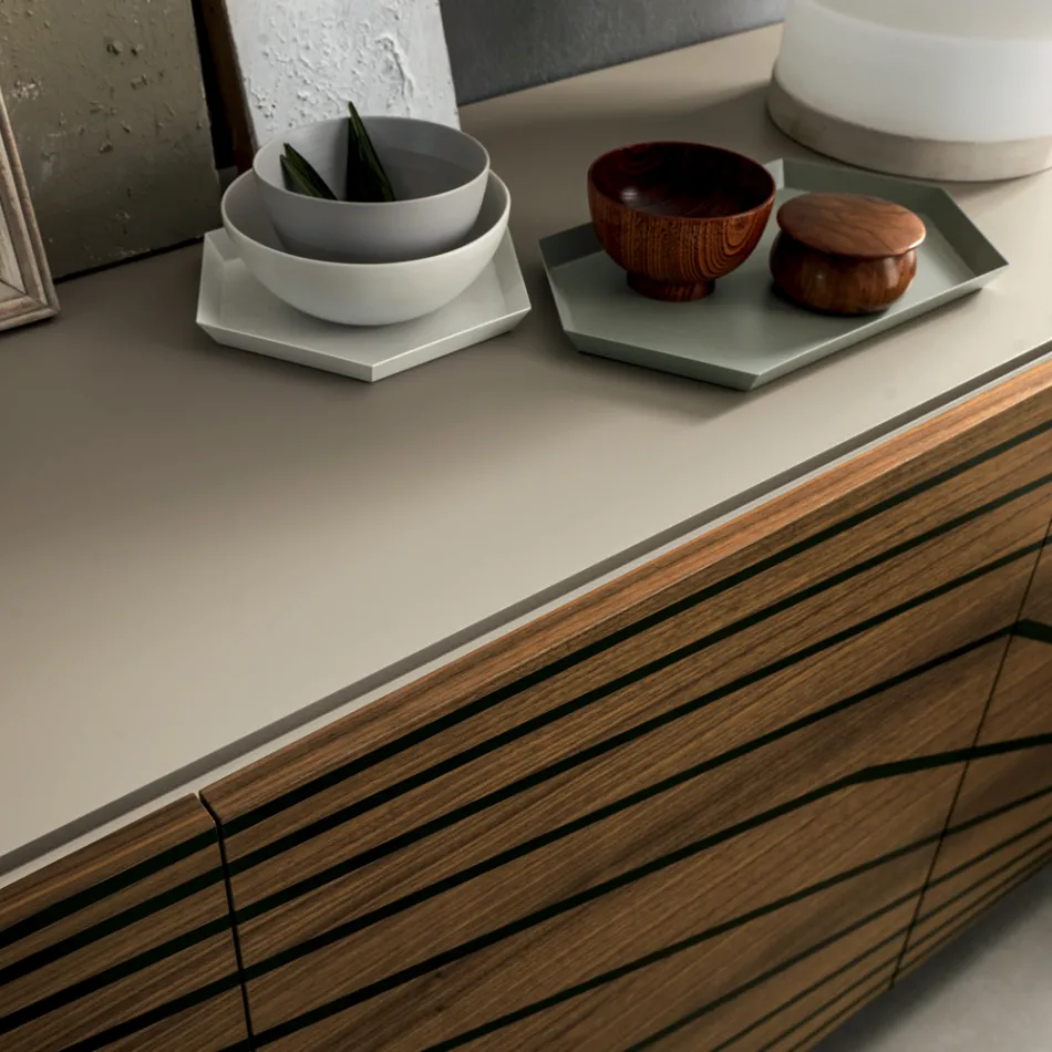 Living room sideboard in lacquered MDF 3 doors with silk-screened inlays - Saronno Viadurini