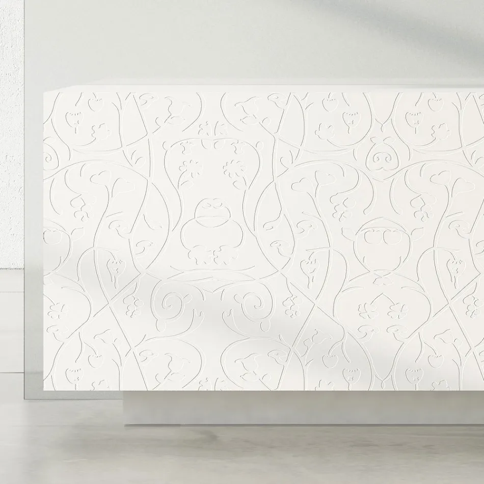 Living room sideboard in White Lacquered Mdf with Bas-relief Made in Italy - Acqua Viadurini