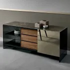 Smoked Glass Living Room Sideboard with Bronze Mirror Door Made in Italy - Silly Viadurini