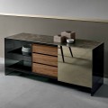 Living Room Sideboard in Smokey Glass with Bronze Mirror Door Made in Italy - Scocca