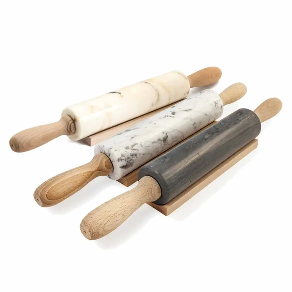Marble Rolling Pin with Wooden Handles Made in Italy - Senni Viadurini