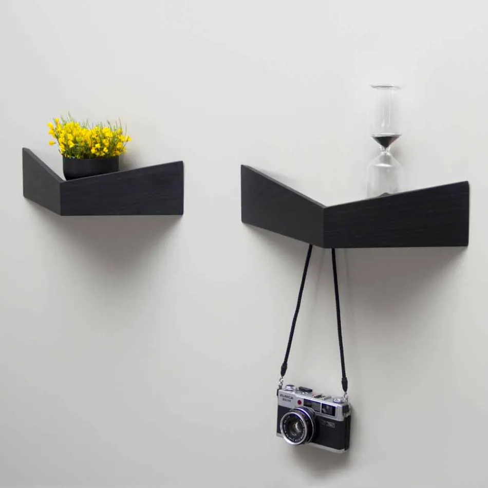 Design Wall Shelf in Plywood and Metal with Coat Rack - Berema Viadurini