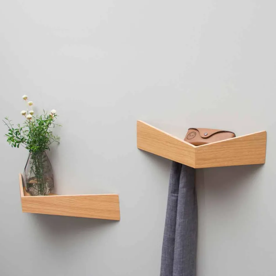 Design Wall Shelf in Plywood and Metal with Coat Rack - Berema Viadurini