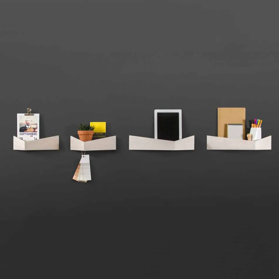 Design Wall Shelf in Plywood and Metal with Coat Rack - Berema Viadurini