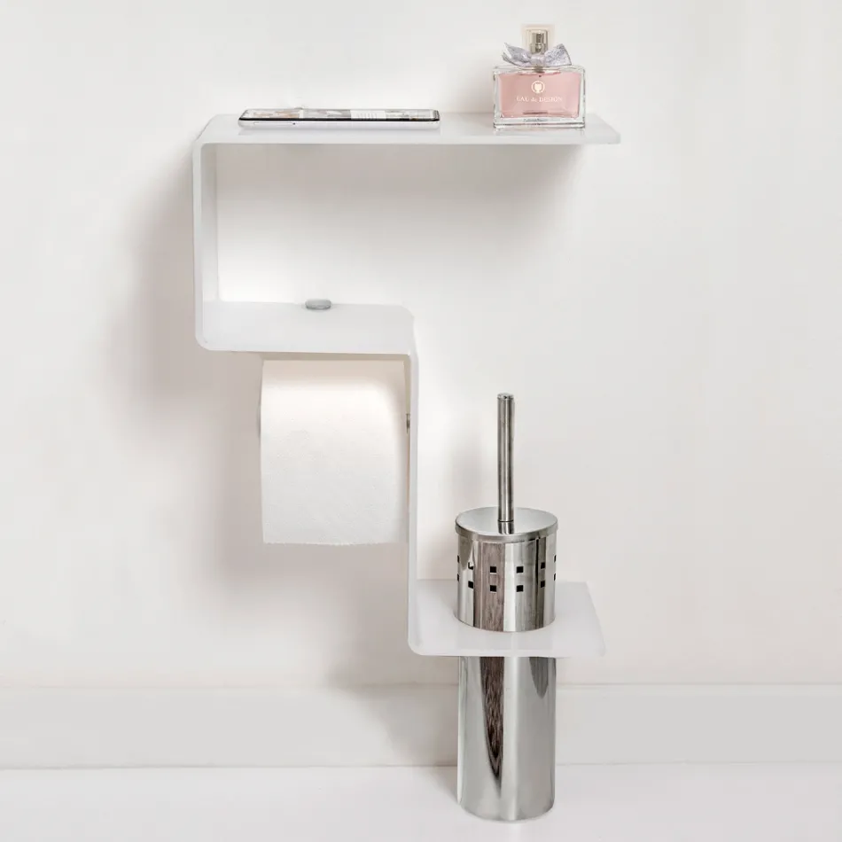 Bathroom Shelf with Roll Holder and Toilet Brush Holder Made in Italy - Scrooge Viadurini
