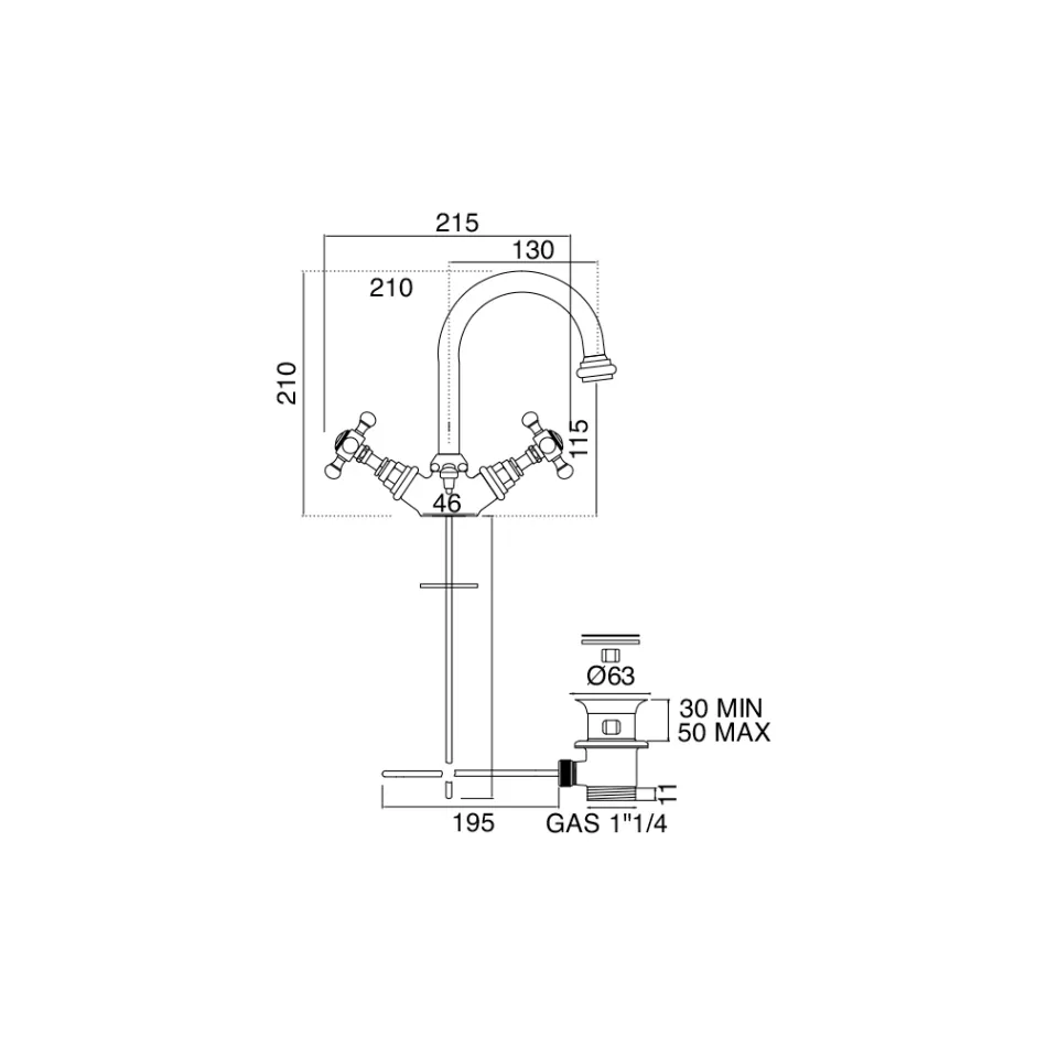 1 Hole High Spout Basin Mixer in Vintage Brass Made in Italy - Elisea Viadurini