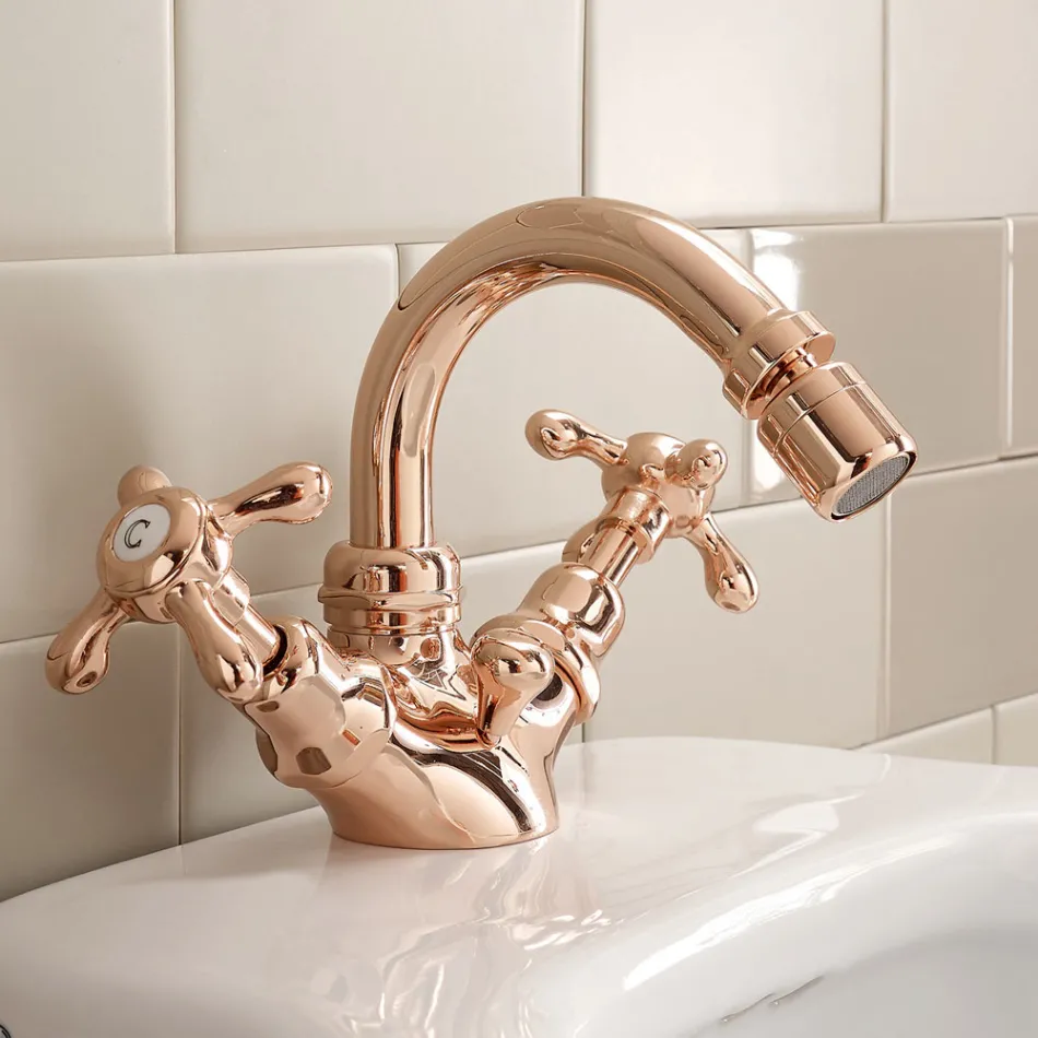 Vintage Design Single Hole Bidet Mixer in Brass Made in Italy - Klarisa Viadurini