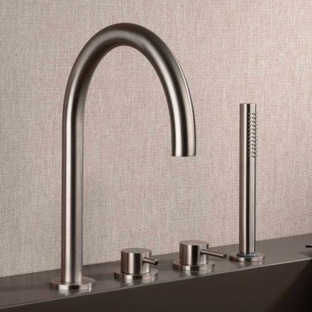 4-Hole Deck Mounted Bath Mixer with AISI 316L Steel Spout - Artigli Viadurini