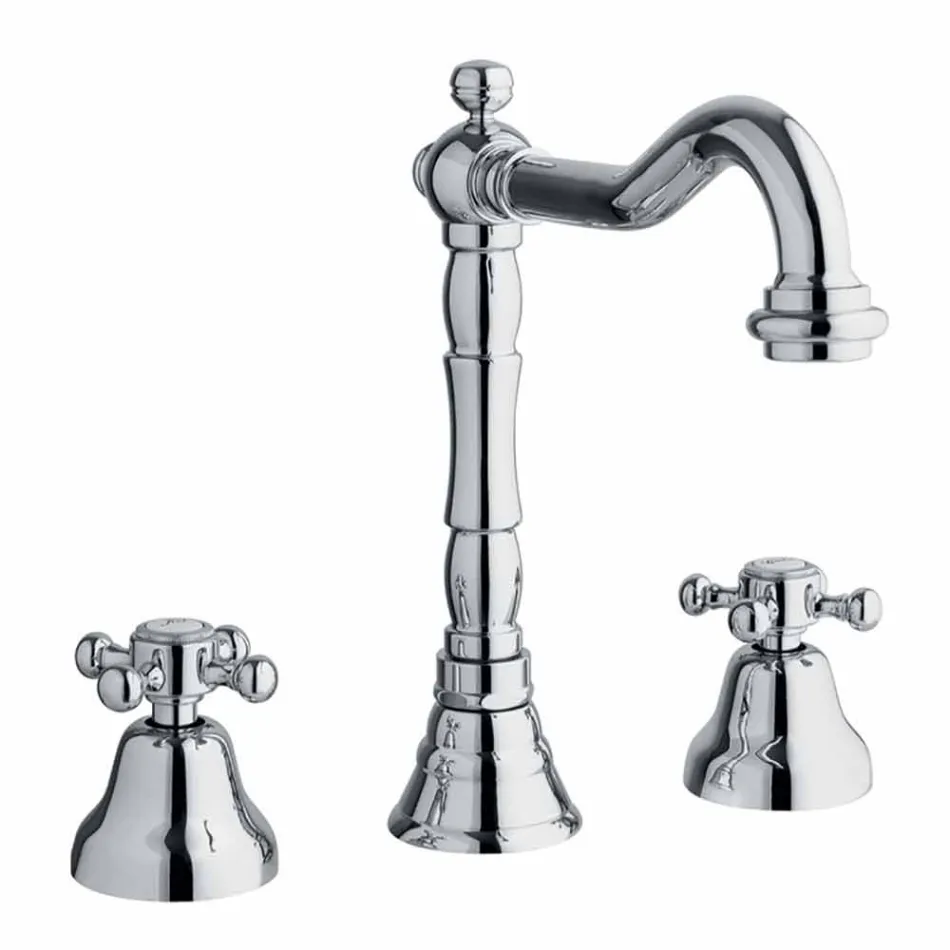 Classic 3-Hole Mixer for Washbasin in Brass Made in Italy - Lisca Viadurini