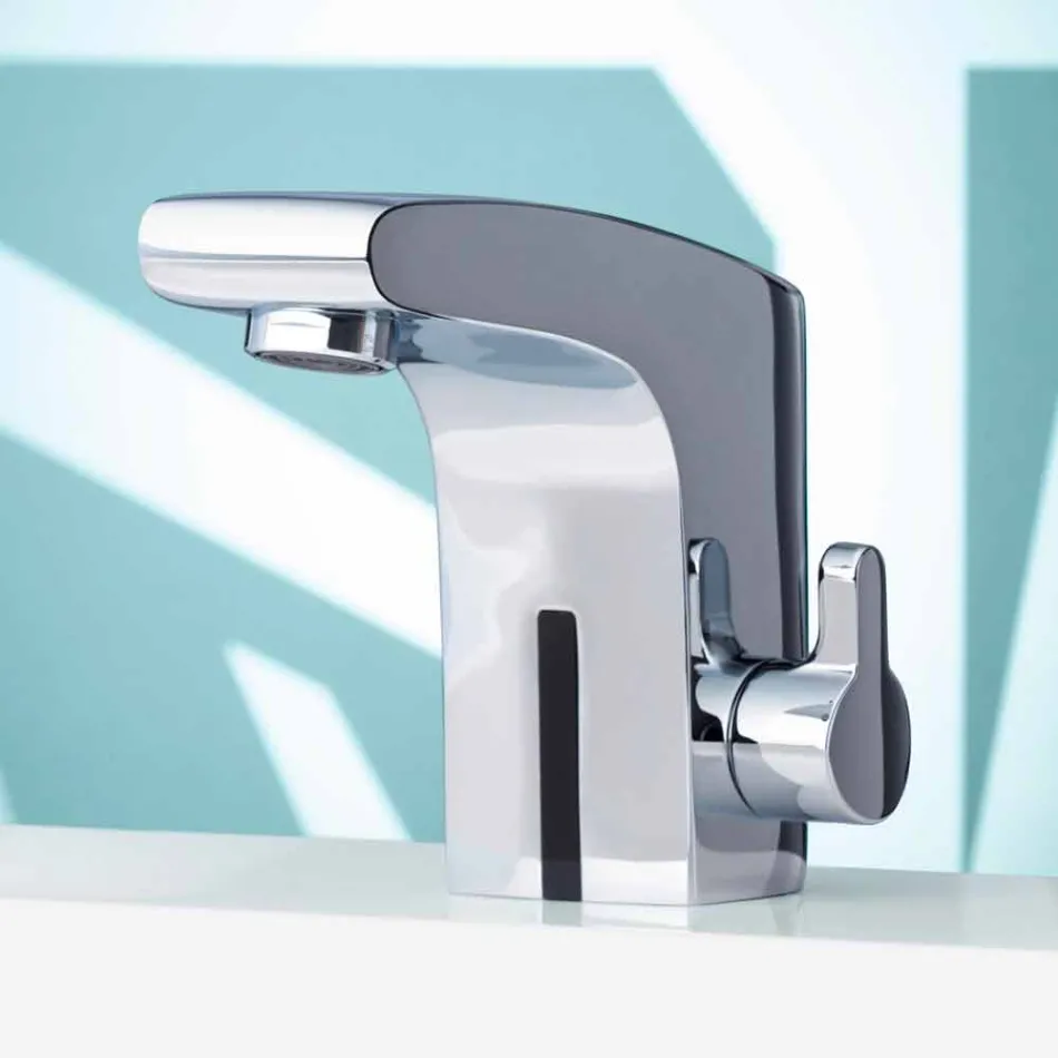 Modern Basin Mixer with Infrared Sensor in Chromed Metal - Gonzo Viadurini