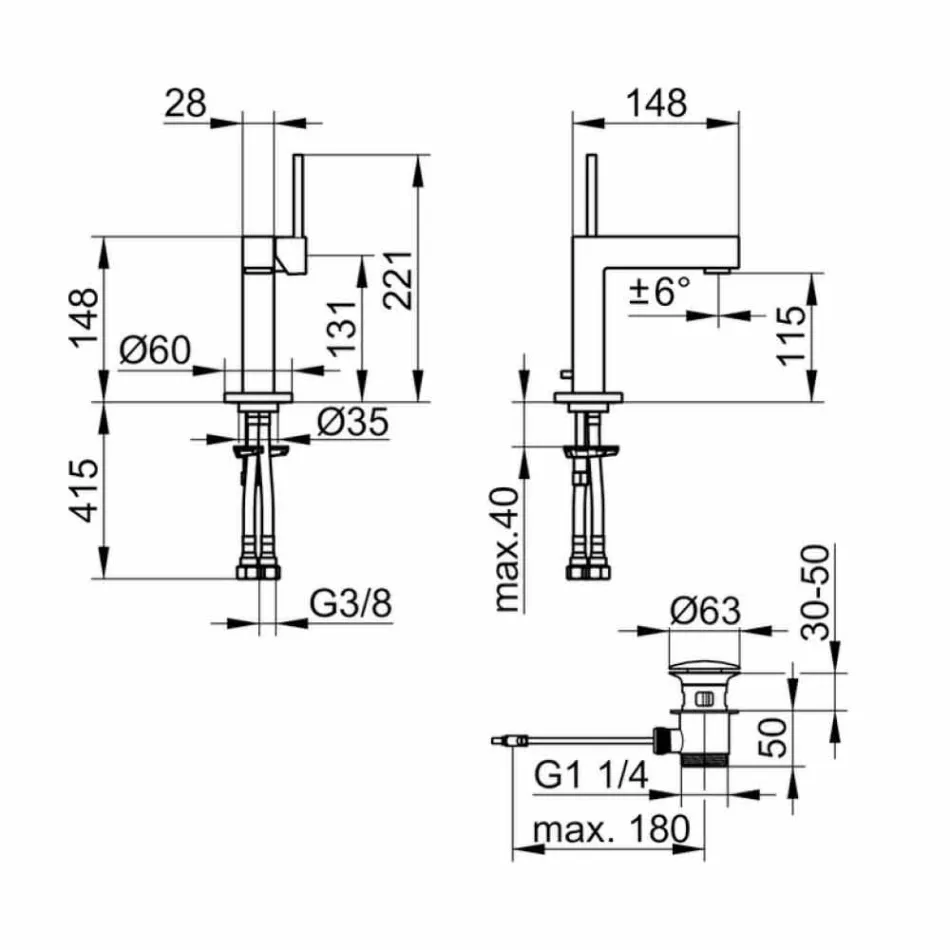 Modern Bathroom Washbasin Mixer in Chrome Finish Metal - Girino Viadurini