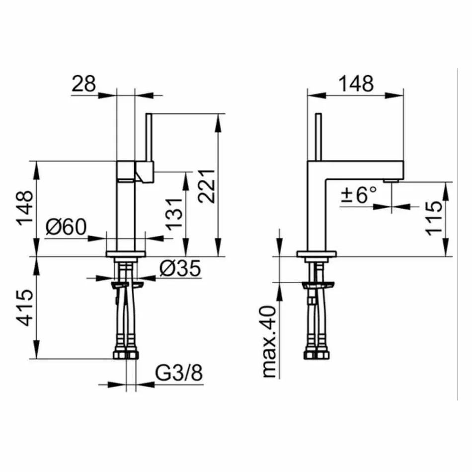 Modern Bathroom Washbasin Mixer in Chrome Finish Metal - Girino Viadurini