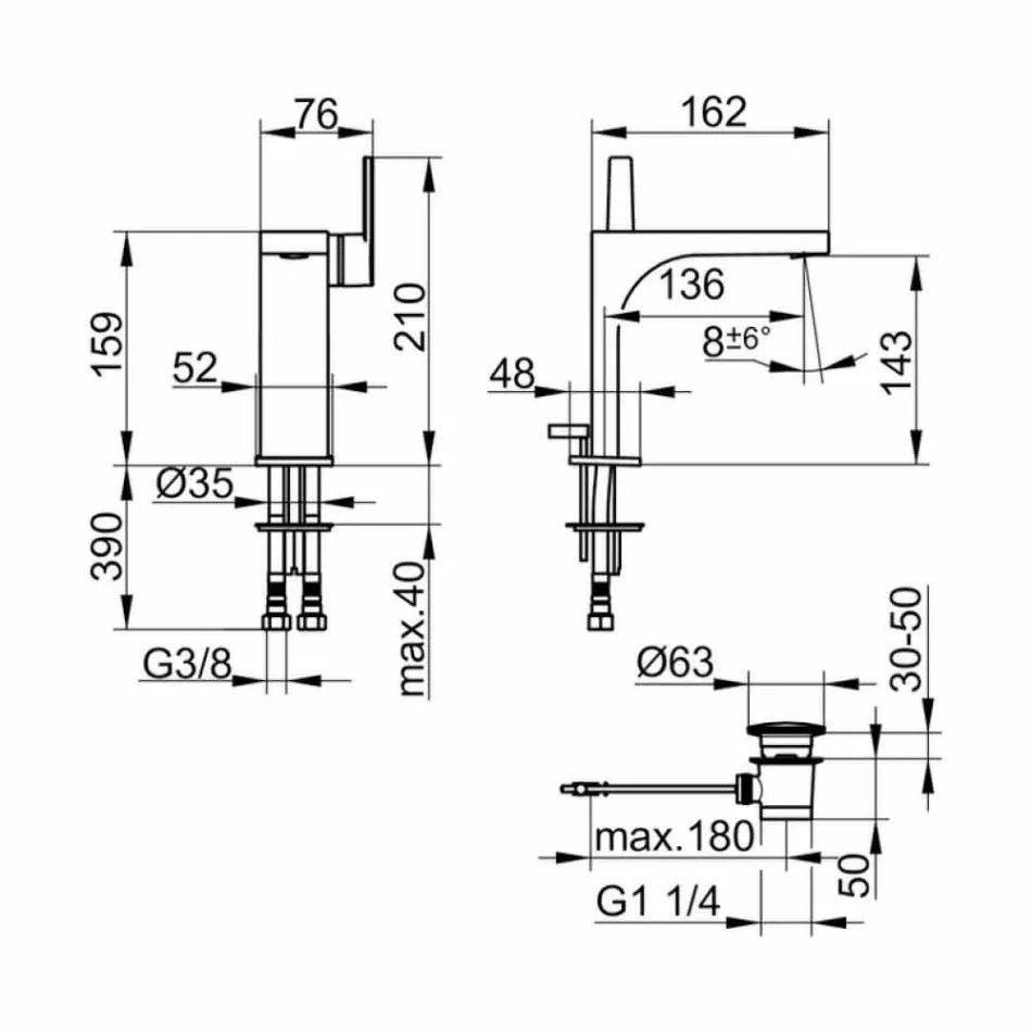 Modern Single-lever Basin Mixer with Metal Drain - Etto Viadurini
