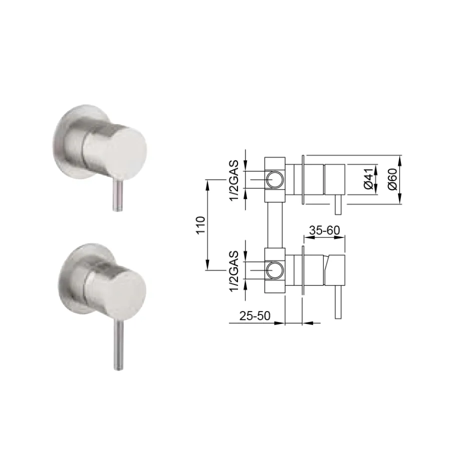 Shower Mixer with Separate Plates in AISI 316L Steel - Claws  Viadurini