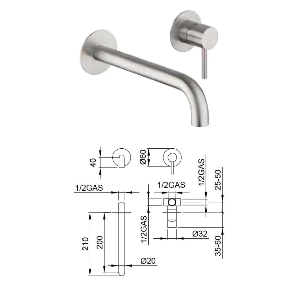 Built-in Sink Mixer in Stainless Steel AISI 316L - Artigli Viadurini