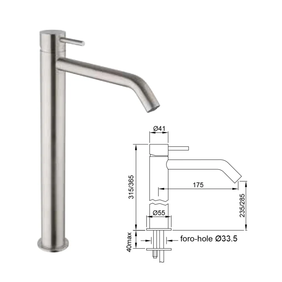 High Basin Mixer with Long Spout in AISI 316L Steel - Artigli Viadurini