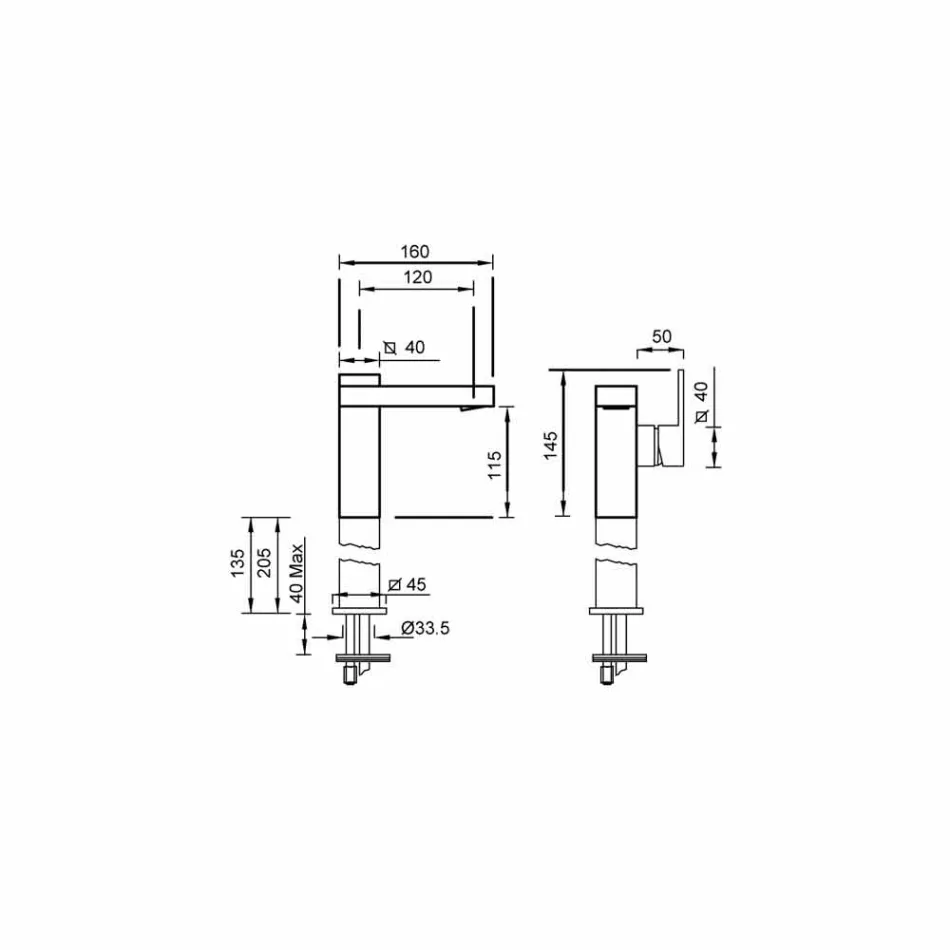 Made in Italy Design Bathroom Sink Mixer with Side Lever - Panela Viadurini